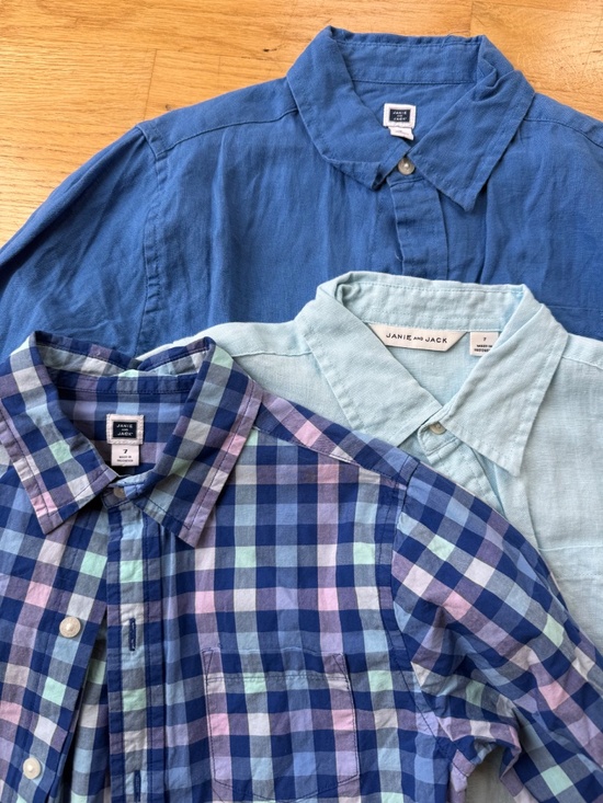 Boys Plaid Button Down Bundle Size 7 💙 Blue Tones Long Sleeve Shirts (Set of 3) - Picture 2 of 2